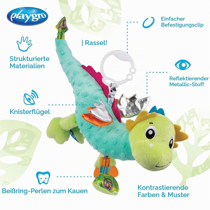 Playgro Sensory Friend, Drache Dusty - Babyspielzeug - Motorik - Babysensorik - Babyrassel - Babymot