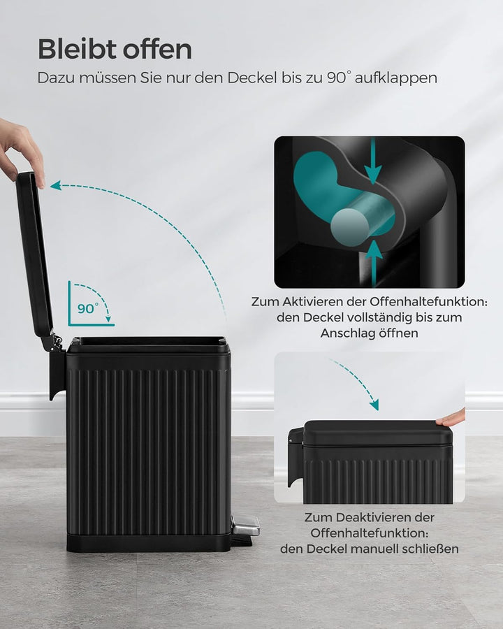 SONGMICS Kosmetikeimer, 10 Liter, Mülleimer Bad, mit Deckel, Tretmülleimer, Abfalleimer klein, schma