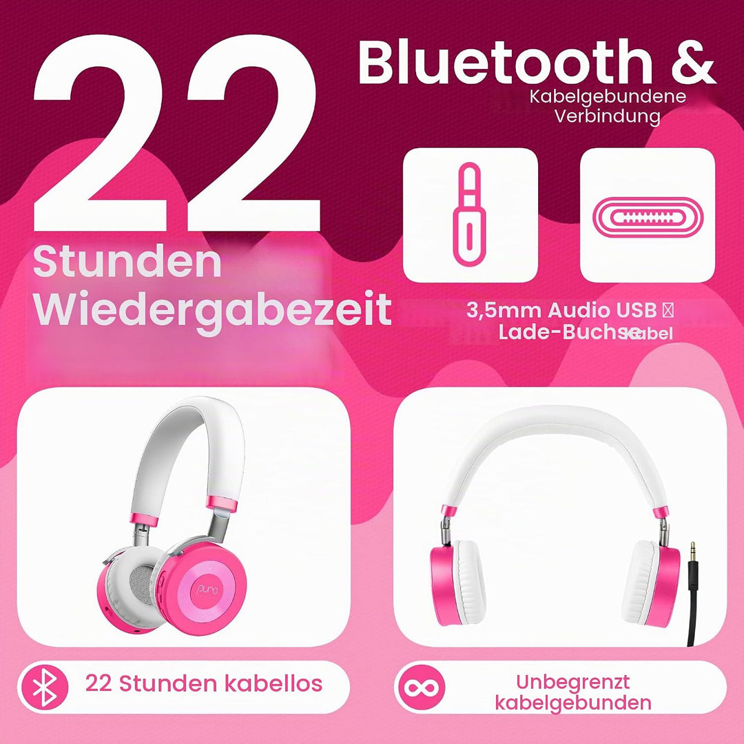 Puro Sound Labs JuniorJam Plus Lautstärkebegrenzende Kopfhörer für Kinder, sicherer Audio-Schutz für