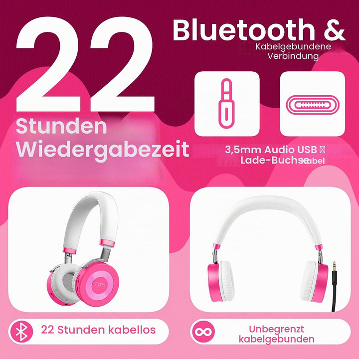 Puro Sound Labs JuniorJam Plus Lautstärkebegrenzende Kopfhörer für Kinder, sicherer Audio-Schutz für