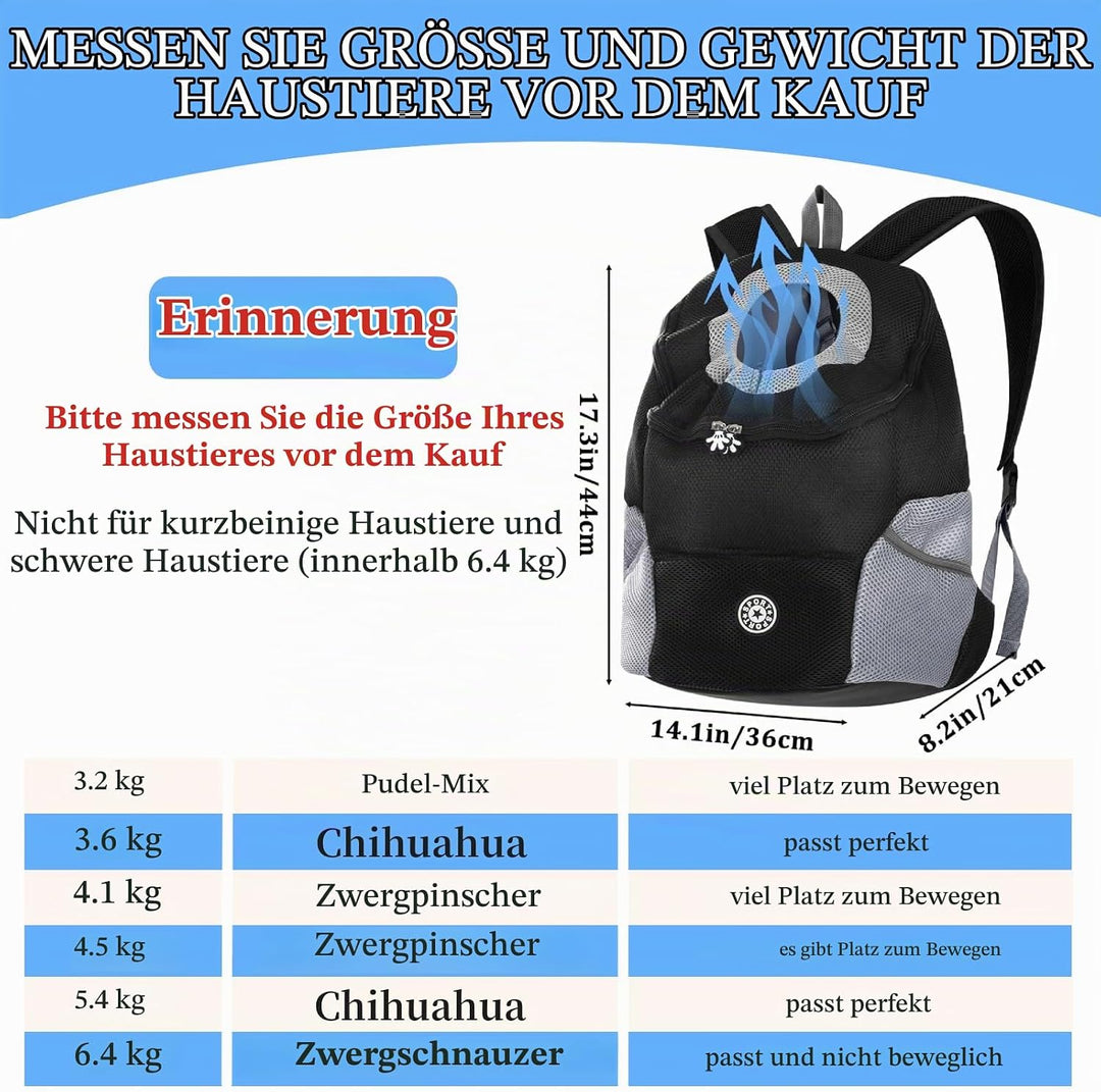 Pomodee Hunderucksack,Haustier Rucksack für kleine Hunde und Katzen bis 6.5 kg,Tragbar Atmungsaktiv