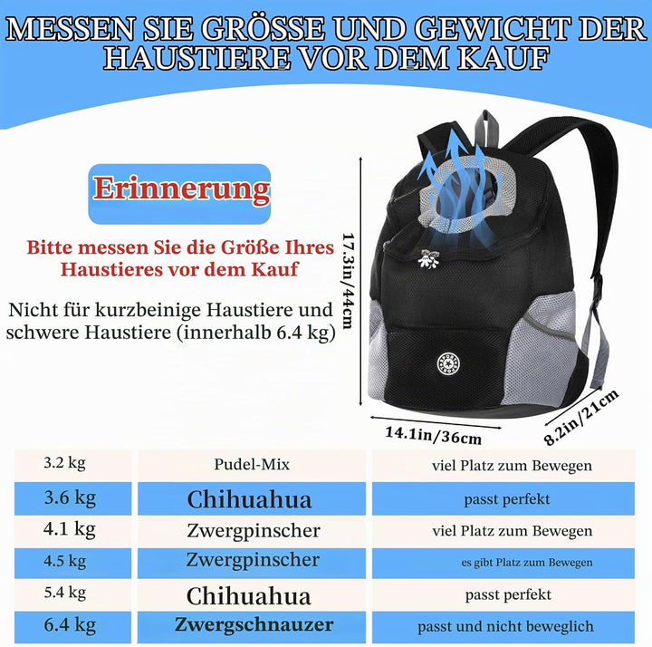 Pomodee Hunderucksack,Haustier Rucksack für kleine Hunde und Katzen bis 6.5 kg,Tragbar Atmungsaktiv