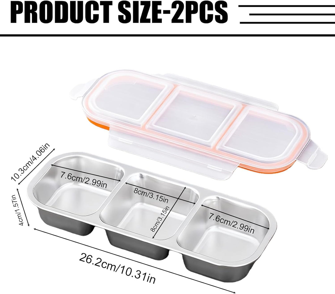 Snackbox Edelstahl 2 Stück mit 3 Fächern 600ml – Auslaufsichere Bento Box Metall mit Deckel, Brotdos