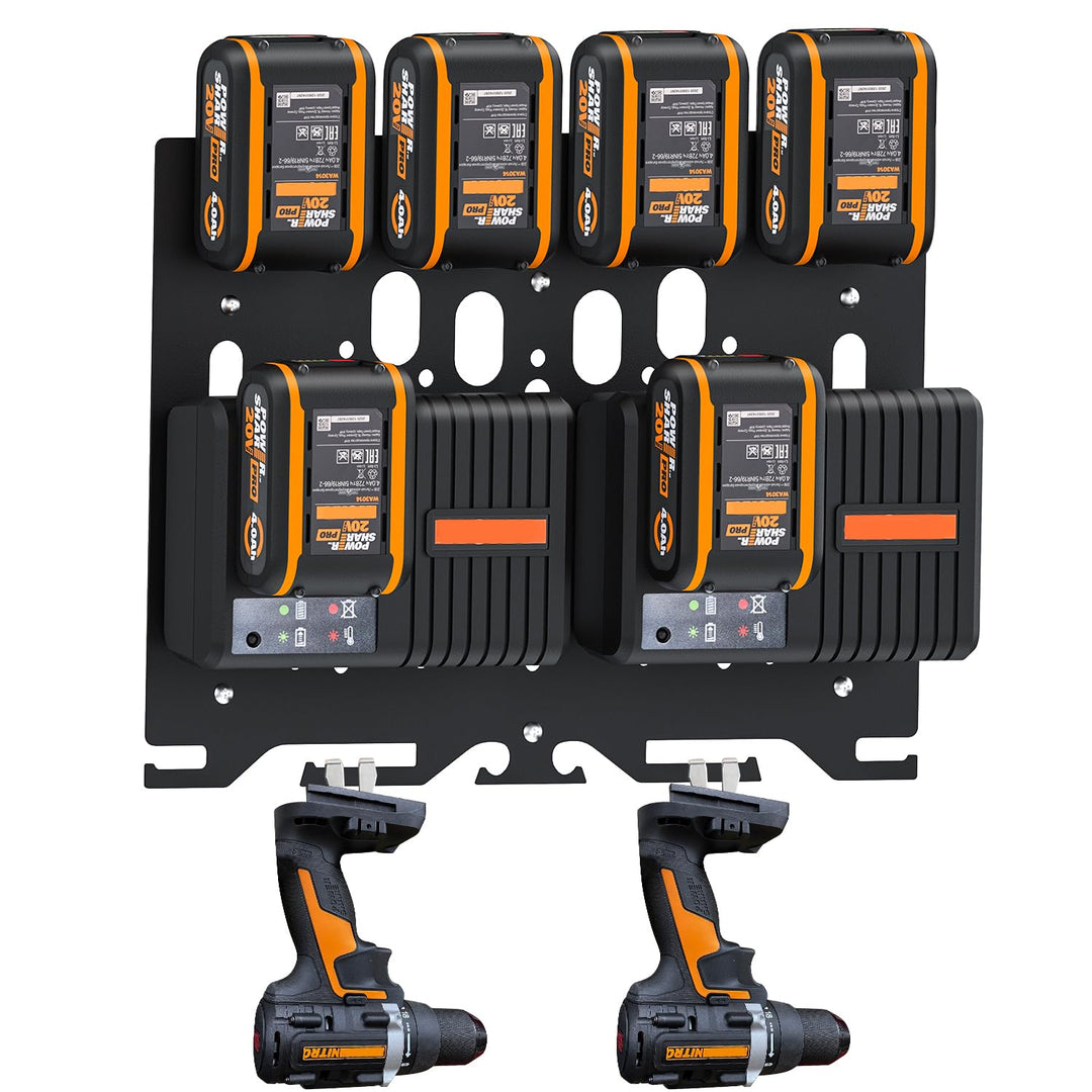 DITKOK Upgrade 3-in-1 Wandhalterung für Worx Ladegeräte, Akkus und Akku-Bohrmaschine, Metall-Akkuhal