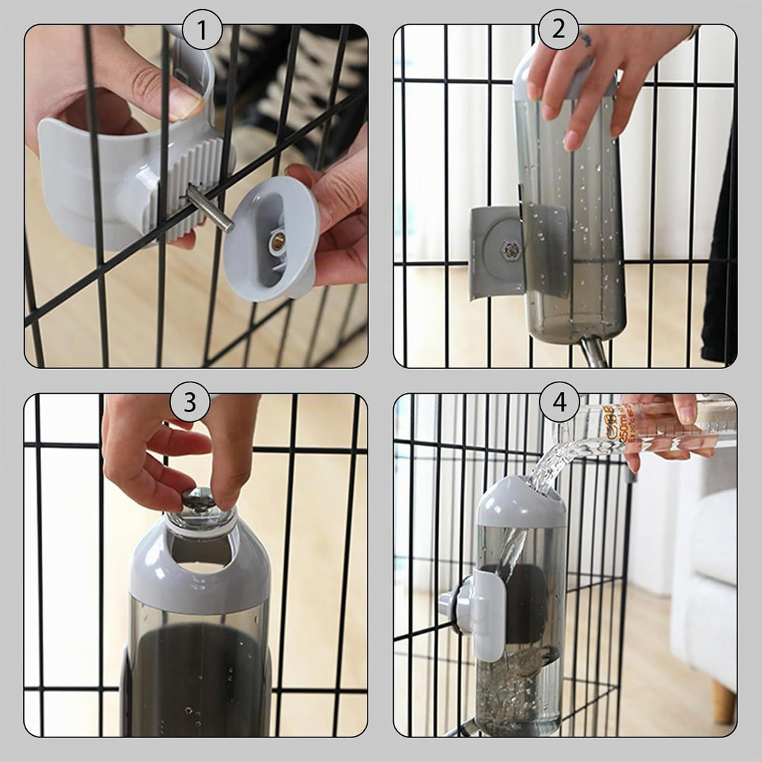 Hunde Trinkflasche [Grau, 700ml] Haustier Wasserspender Auslaufsichere Hund Katzen Kaninchen Käfig W