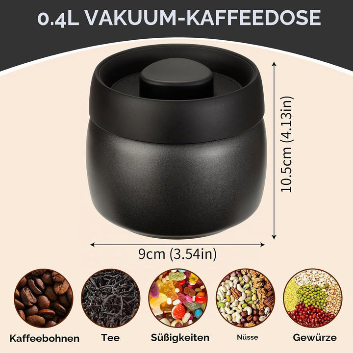 Cozary Kaffeebehälter aus Edelstahl, 400ML Vakuum Kaffeedose Luftdicht, Kaffeebohnen Behälter mit Va