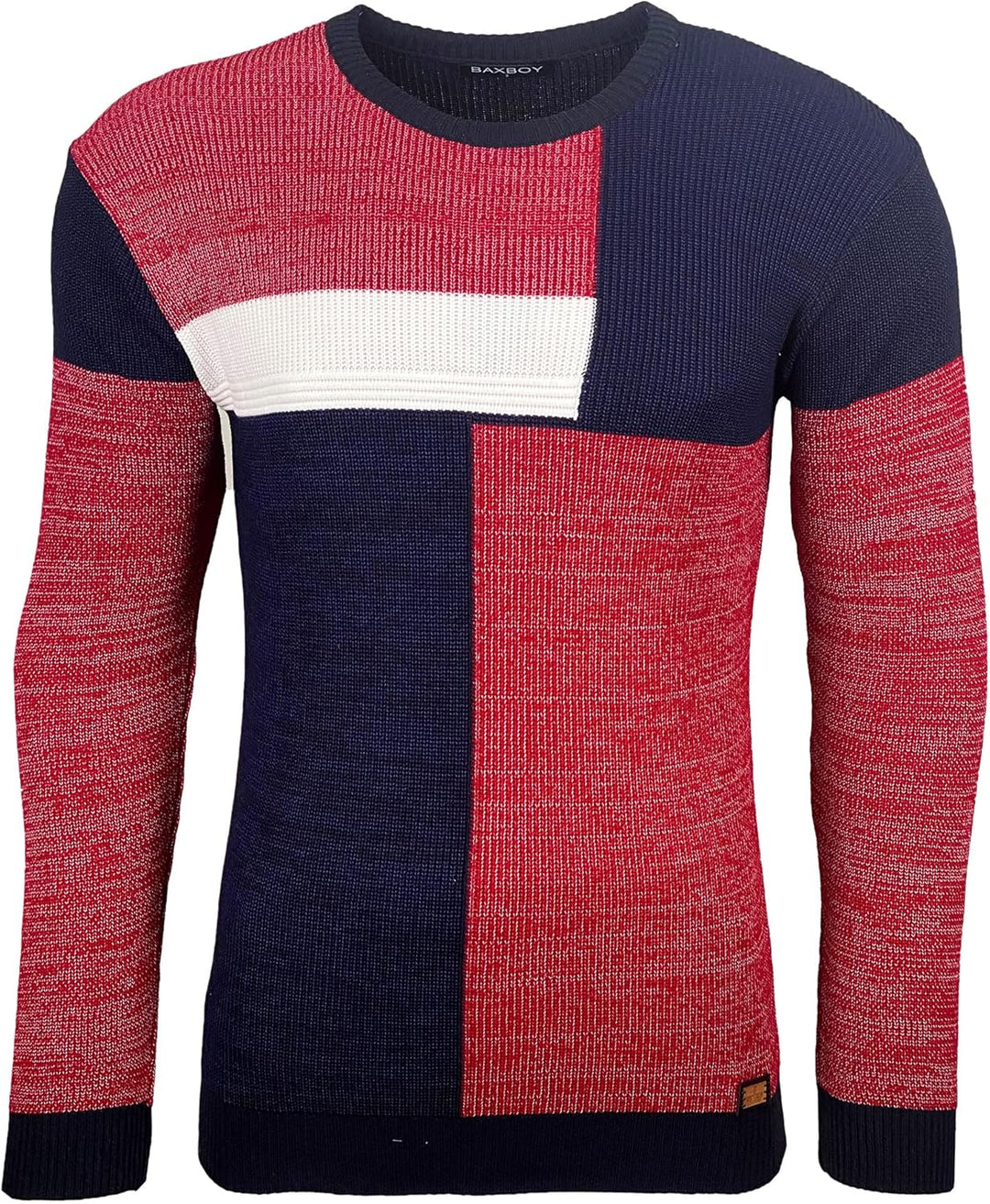 Baxboy Herren Pullover Slim Fit Rundhals Strick-Pullover Rundkragen Moderner Männer schwarzer Pulli