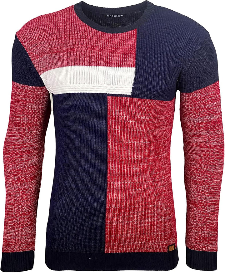 Baxboy Herren Pullover Slim Fit Rundhals Strick-Pullover Rundkragen Moderner Männer schwarzer Pulli