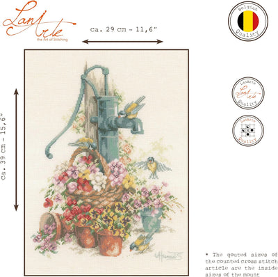 Lanarte PN-0007958 Kreuzstichset Blumen/Wasserpumpe, Zahlmuster Zählmusterpackung, Baumwolle, mehrfa