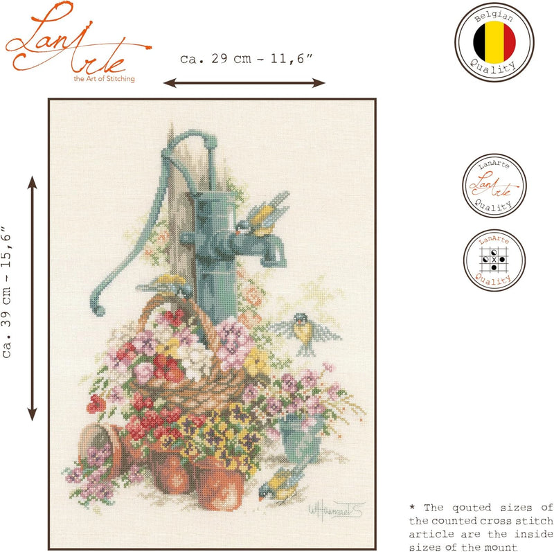 Lanarte PN-0007958 Kreuzstichset Blumen/Wasserpumpe, Zahlmuster Zählmusterpackung, Baumwolle, mehrfa