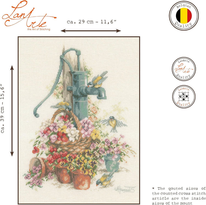 Lanarte PN-0007958 Kreuzstichset Blumen/Wasserpumpe, Zahlmuster Zählmusterpackung, Baumwolle, mehrfa
