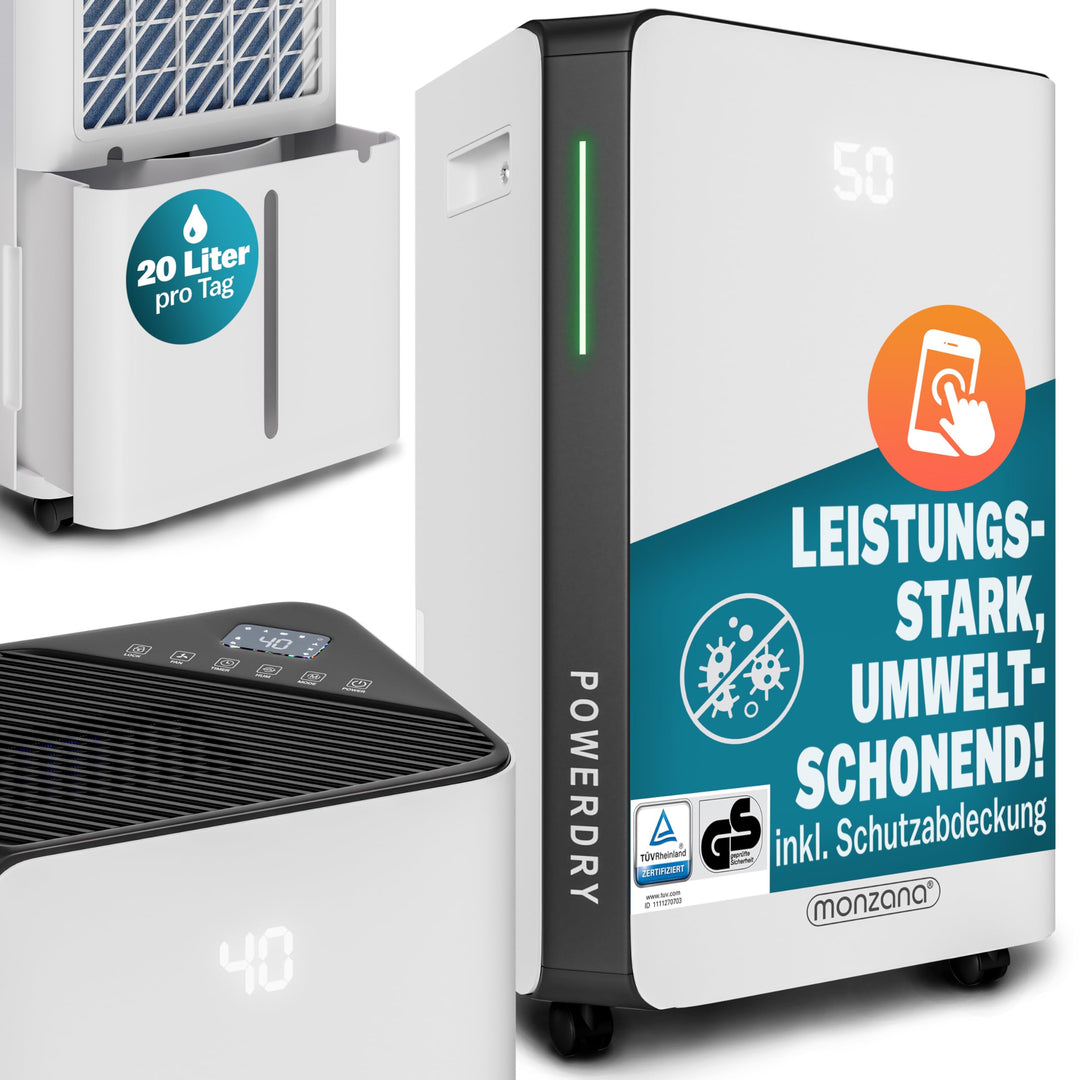 MONZANA® Luftentfeuchter elektrisch 20-30m² 20L/Tag LED-Display 24-Std-Timer Raumentfeuchter Bad Woh