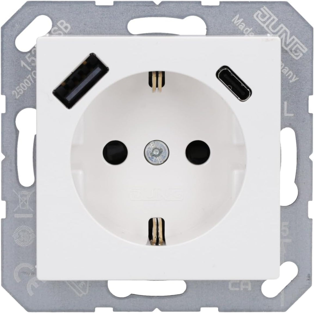 Jung A1520-15CAWW SCHUKO-Steckdose mit USB Typ AC (3A) mit erhöhtem Berührungsschutz (Thermoplast br