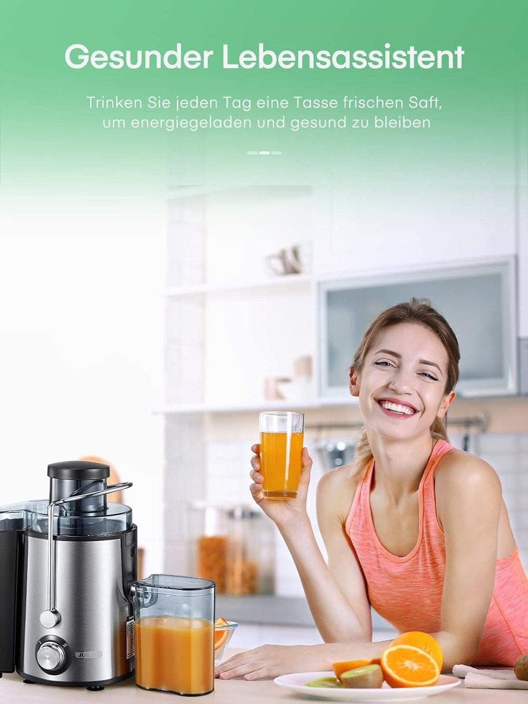 Juilist Entsafter für Obst und Gemüse, Saftpresse für 65MM Grosser Einfüllschacht, 600W juicer 2 Ges