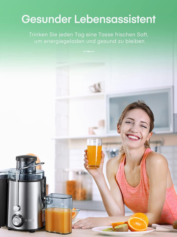 Juilist Entsafter für Obst und Gemüse, Saftpresse für 65MM Grosser Einfüllschacht, 600W juicer 2 Ges