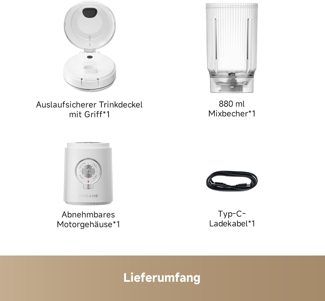 DREAME PortFresh Tragbarer Mixer, Abnehmbares Motorgehäuse, Schnellladen, 880 ml BPA-freier Mixbeche