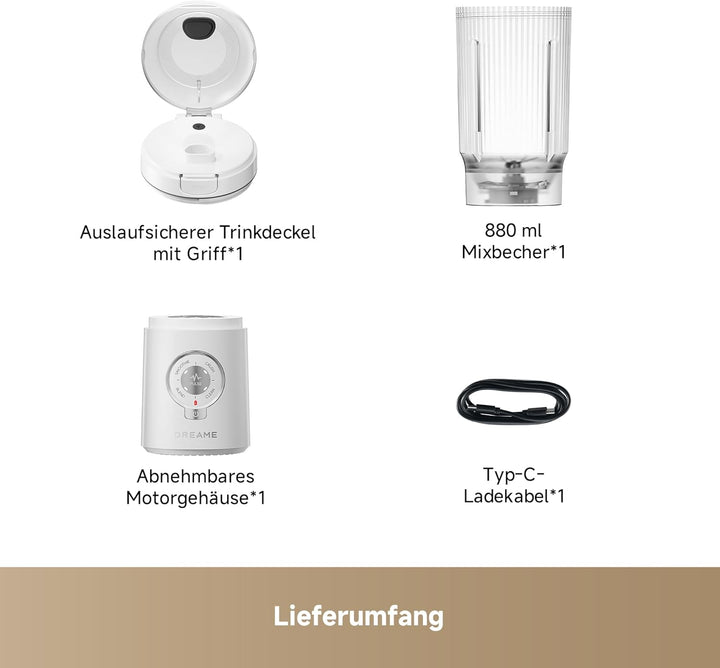 DREAME PortFresh Tragbarer Mixer, Abnehmbares Motorgehäuse, Schnellladen, 880 ml BPA-freier Mixbeche