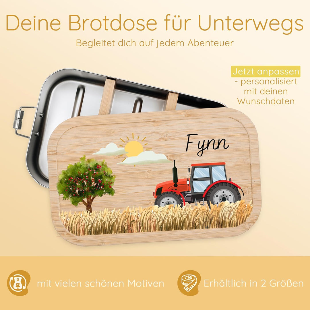 Bärenfreunde® - Personalisierte Brotdose für Kinder mit Spezial-Druck - Robuste Edelstahl Brotdose -