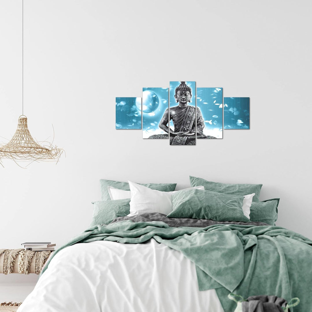 Runa Art Wandbilder Buddha Feng Shui 5 Teilig Bild auf Vlies Leinwand Deko Wohnzimmer Schlafzimmer W