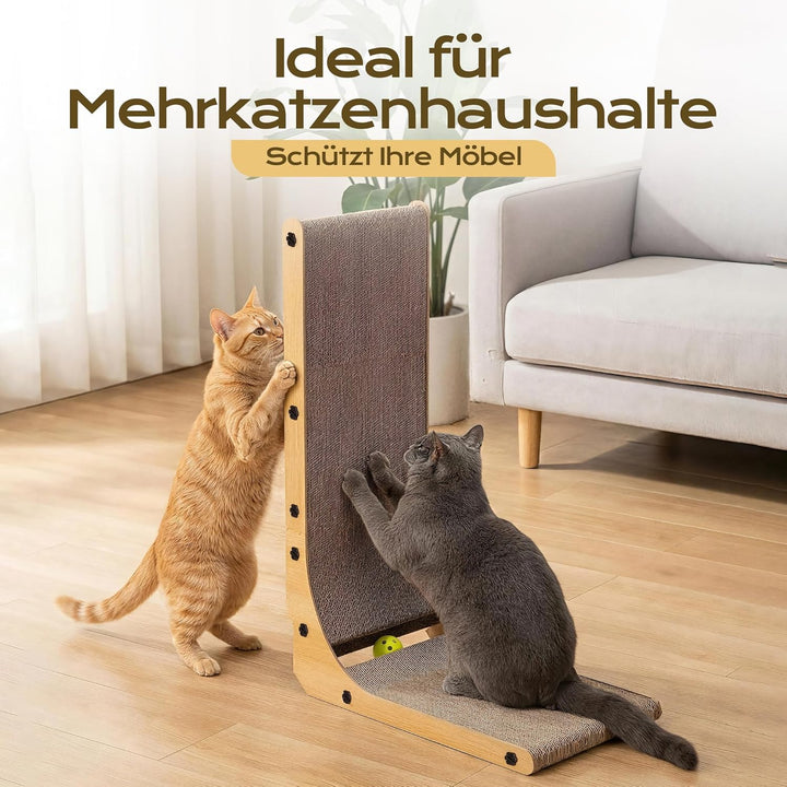 L-förmiges Kratzbrett Katze 68 cm & Kratzpappe für Katzen | Kratzbretter Katze mit Spielzeug, Hochdi