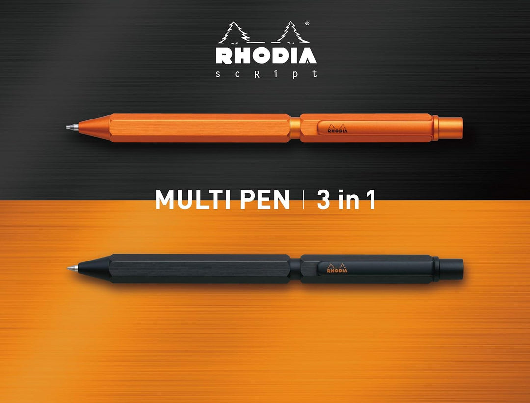 Rhodia 9340C – 3-in-1 ScRipt Multipen – 2 Kugelschreiber 0,5 mm schwarz & rot + 1 Druckbleistift Gra