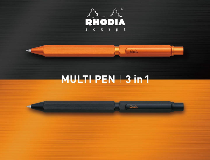 Rhodia 9340C – 3-in-1 ScRipt Multipen – 2 Kugelschreiber 0,5 mm schwarz & rot + 1 Druckbleistift Gra