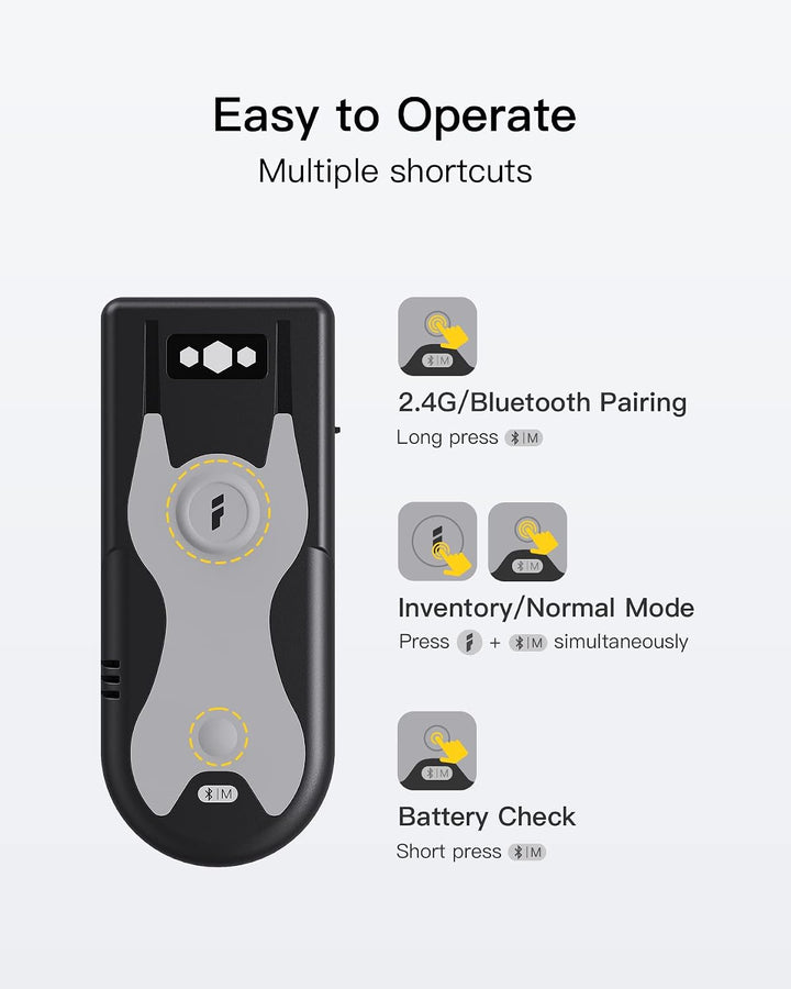 Inateck Barcode Scanner Bluetooth 1D mit 2,4Ghz USB Adapter, liest Barcodes von Bildschirmen, Exklus