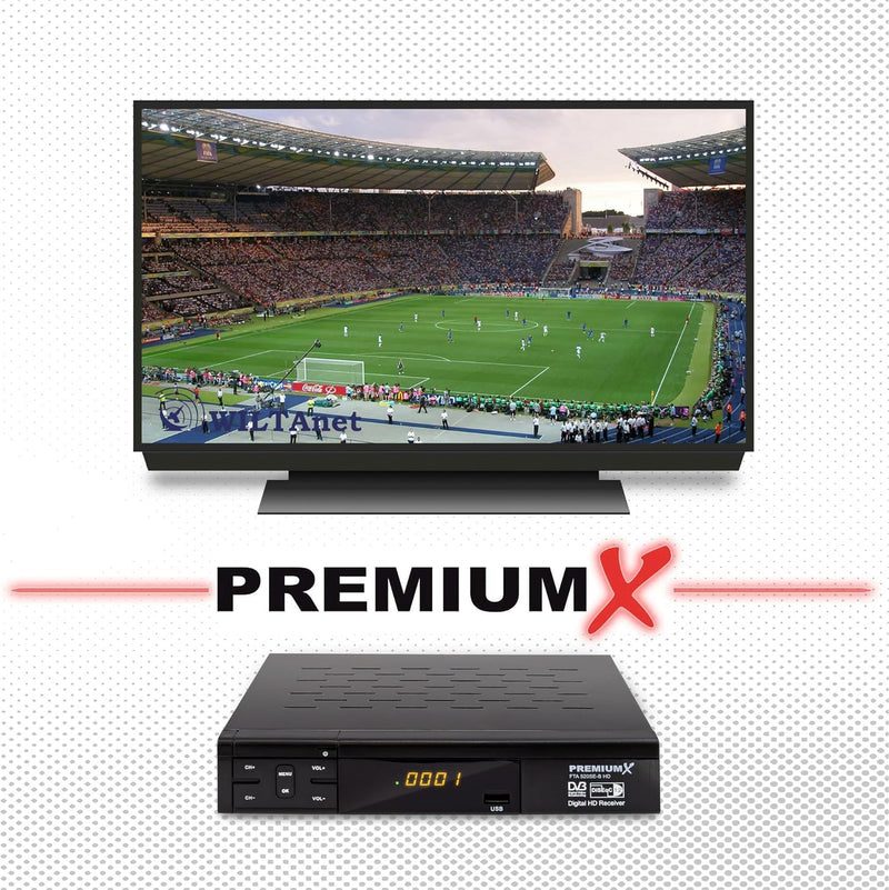 PremiumX Satelliten-Receiver HD 520SE FTA Digital SAT TV Receiver DVB-S2 FullHD HDMI SCART 2X USB Mu