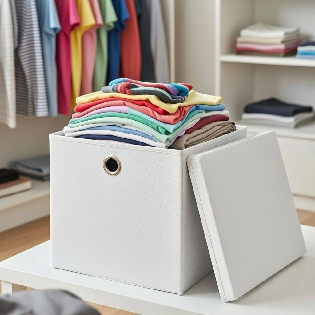StickandShine 4er Set Weiss Faltbox 28 x 28 x 28 cm Aufbewahrungsbox faltbar mit Deckel, Weiss