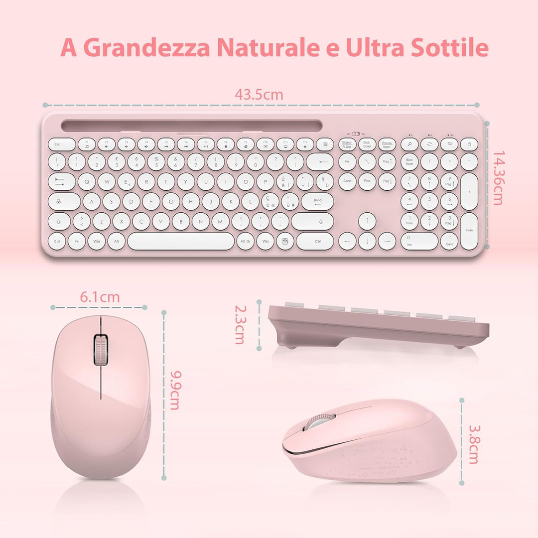 LeadsaiL Kabellose Tastatur und Maus Set Mit Ständer für Telefon und Tablet, USB, Leise, 1600 DPI, I
