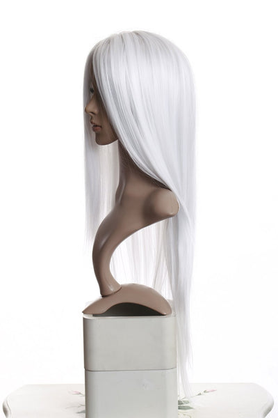 Prettyland 80cm lange Damen Perücke Mittelscheitel Wig Cosplay Hitzefest Weiss white C875 schneeweis