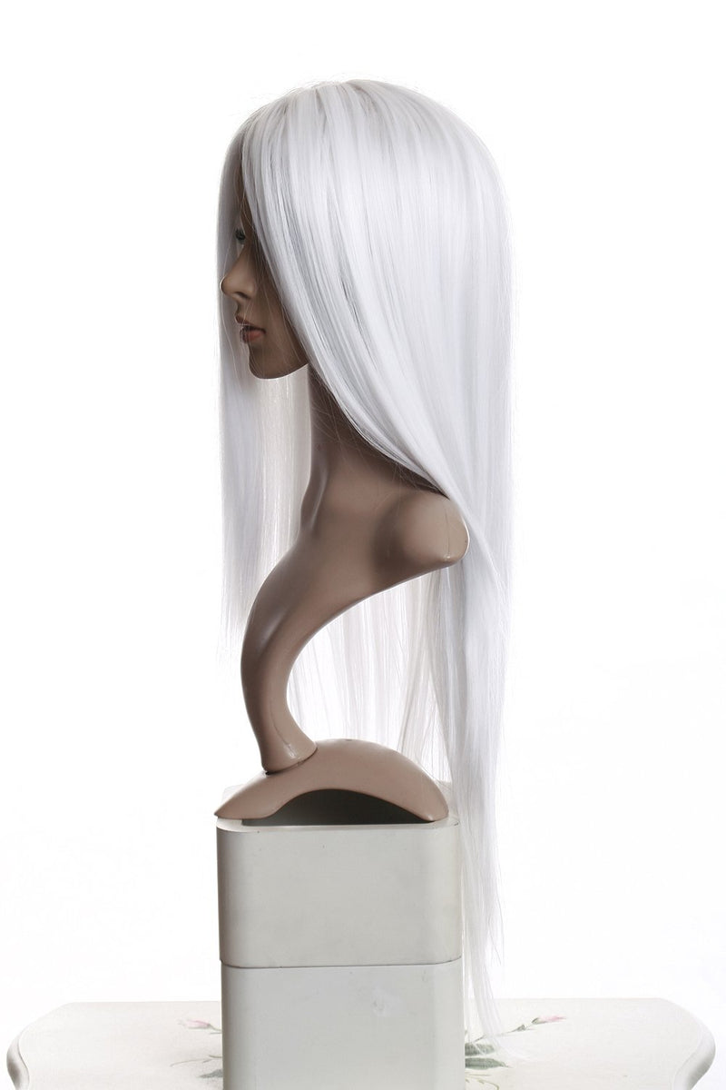 Prettyland 80cm lange Damen Perücke Mittelscheitel Wig Cosplay Hitzefest Weiss white C875 schneeweis