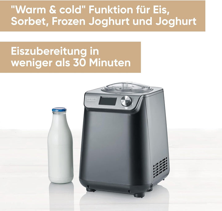 SEVERIN Kompakt Eismaschine & Joghurtbereiter, platzsparende Eismaschine mit Kompressor im Slim-Desi