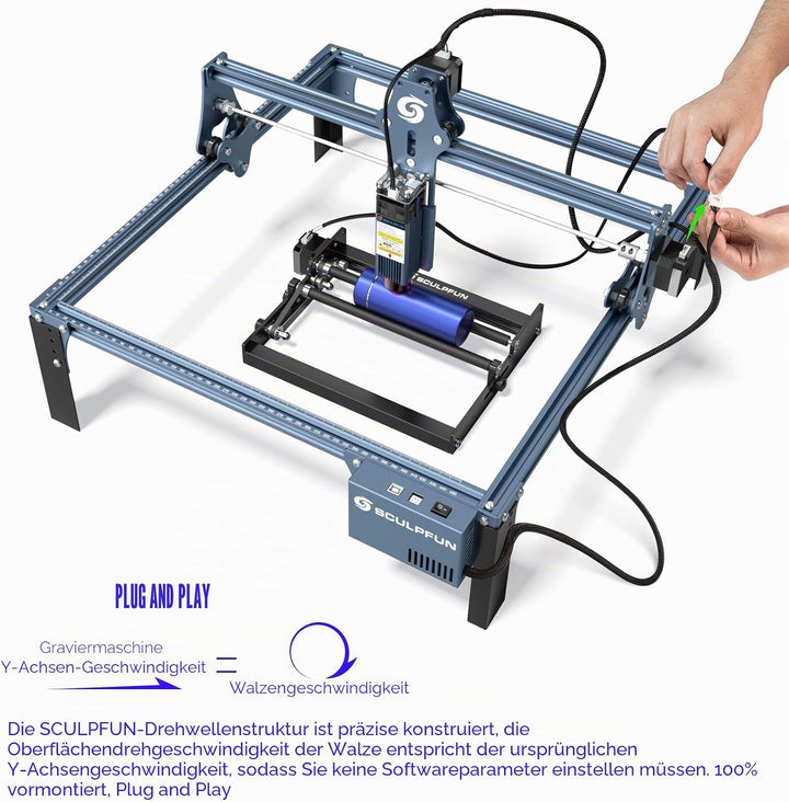 SCULPFUN Laser-Rotationswalze, Lasergravierer Y-Achsen-Rotationswalze mit 360°-Rotation zum Lasergra