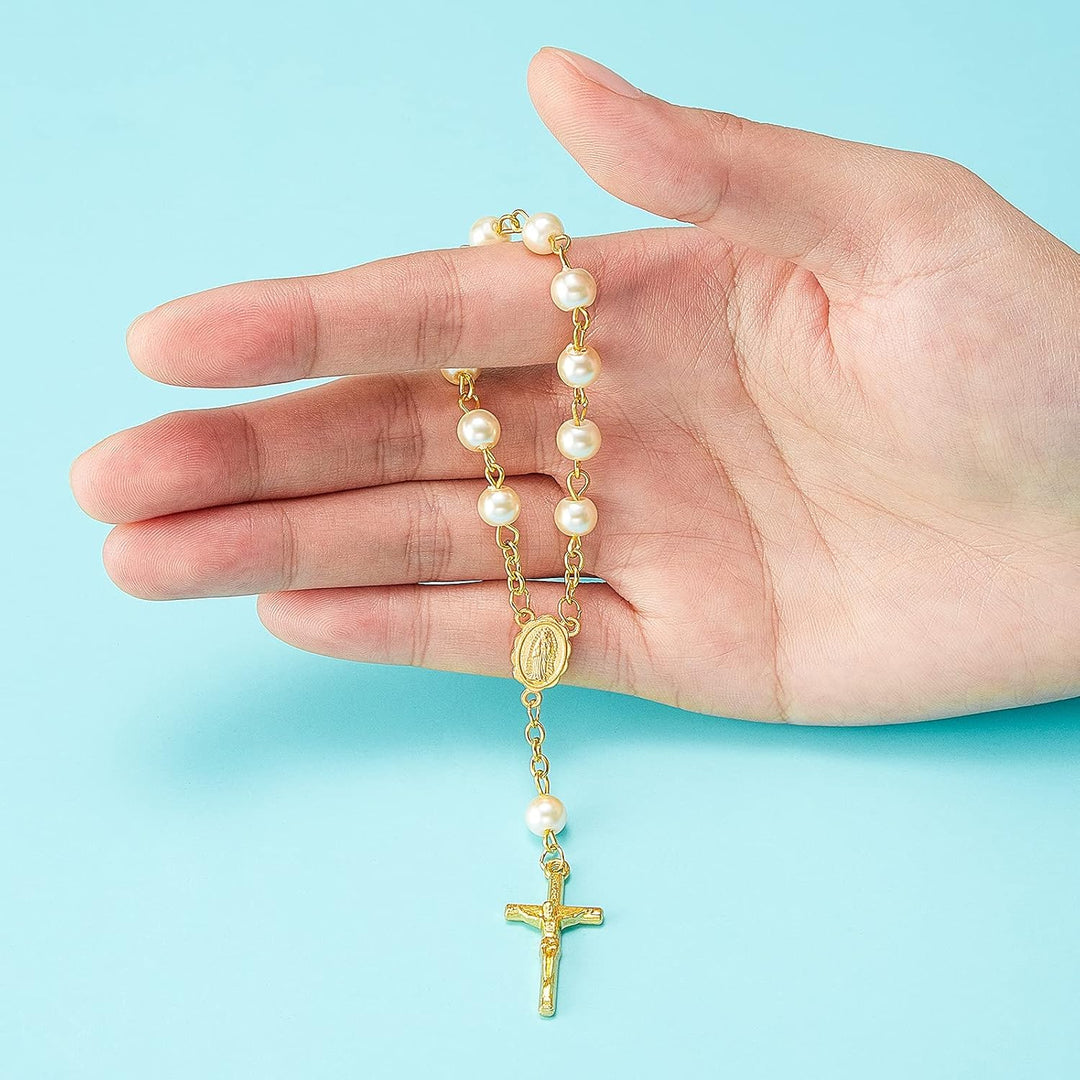 Junkin 30 Stück Taufrosenkranz Rosenkranz aus Acryl Elfenbeinfarbene Mini Fingertauf Rosenkränze Kun