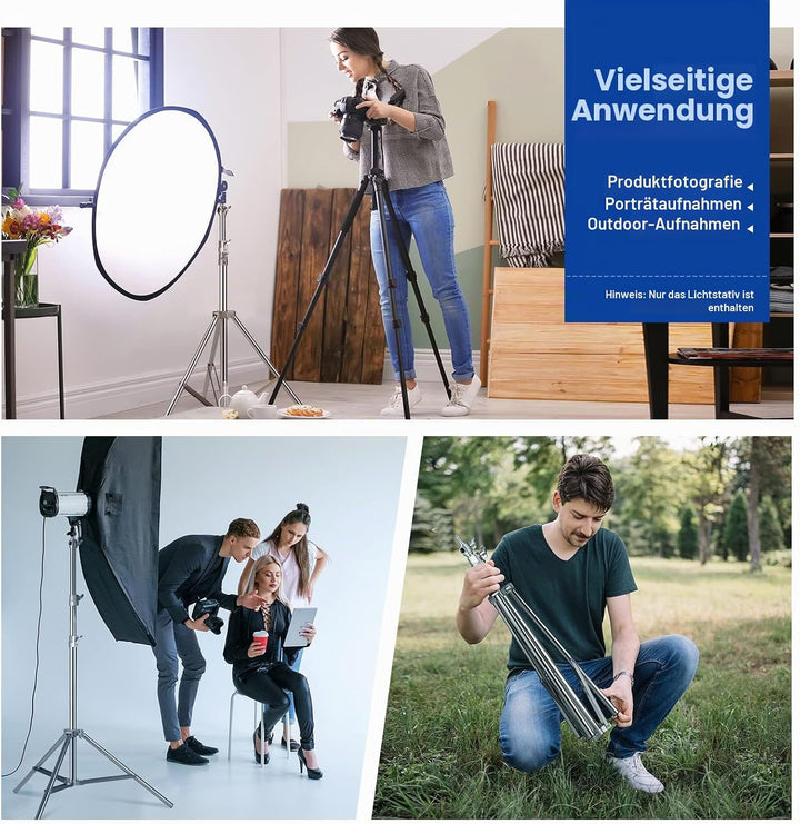 NEEWER 7,2Fuss/2,2m Edelstahl Lichtständer,gefederter Hochleistungs Stativständer für Fotografie mit