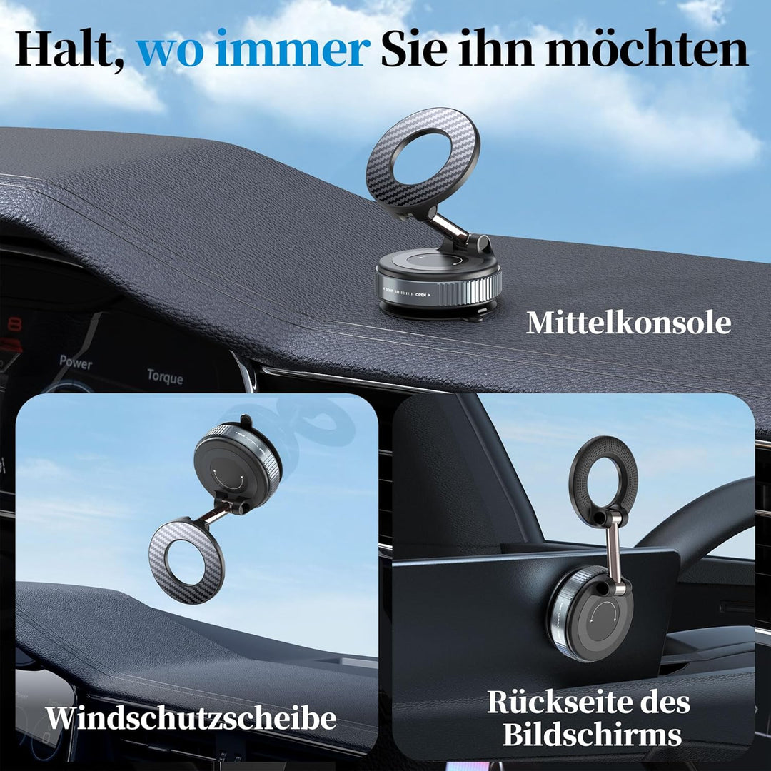 PlusAcc Vakuum Magnetischer Handyhalter fürs Auto, Saugnapf Nano Gel Handyhalter für Magsafe, 360° d