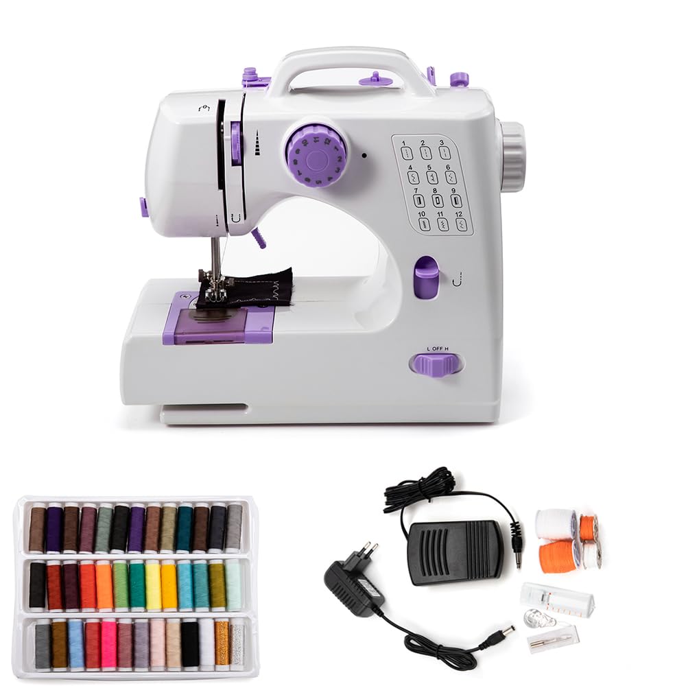 Nähmaschine, Mini elektrische tragbare Nähmaschine für Anfänger, 12-Stich Dual Speed mit Fuss Pedal