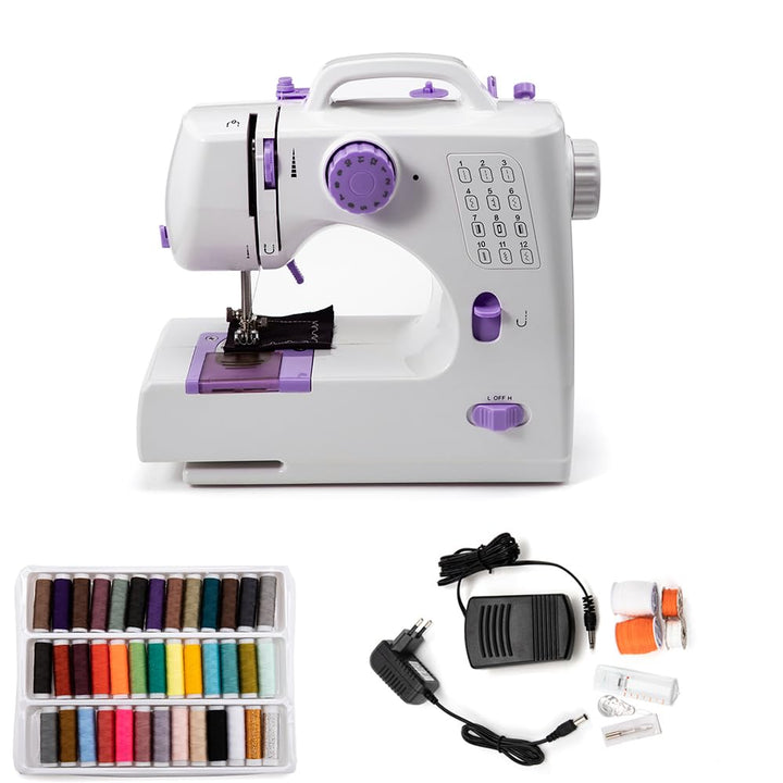 Nähmaschine, Mini elektrische tragbare Nähmaschine für Anfänger, 12-Stich Dual Speed mit Fuss Pedal