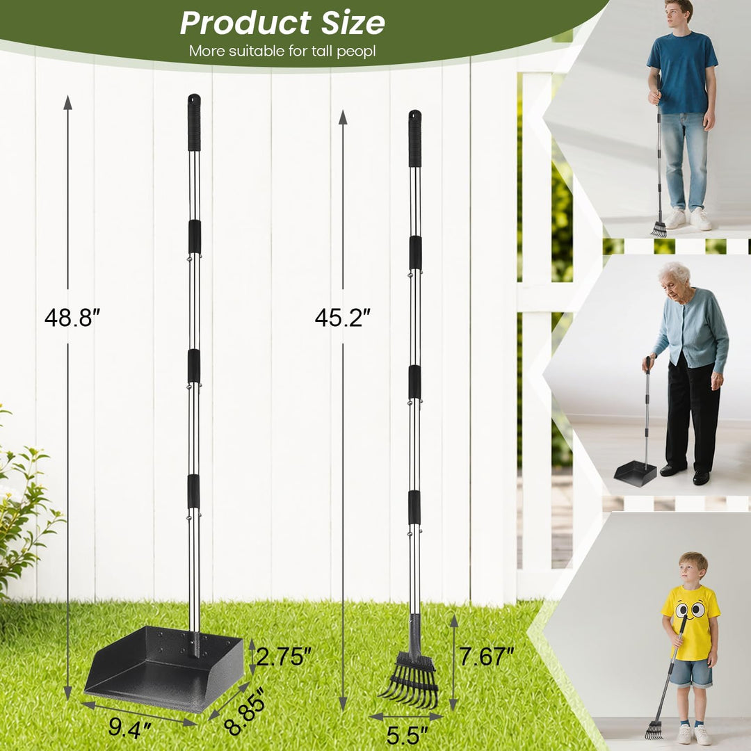 Bamda Hundekotschaufel, Dog Poop Scooper für Hundekot mit Verstellbarem Langem Griff, Tablett, Harke