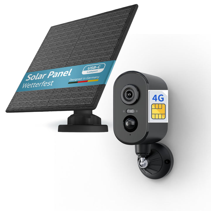 PetTec - Solar Panel mit Überwachungskamera aussen Pet Cam Free 4G/LTE - Solarmodul 4,4W in Schwarz