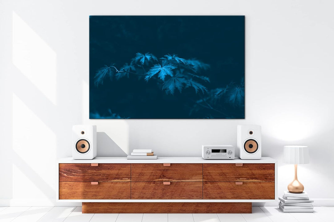 deyoli bezaubernder roter Ahornzweig Format 80x60 Effekt: Monocrome Blau als Leinwandbild, Motiv fer