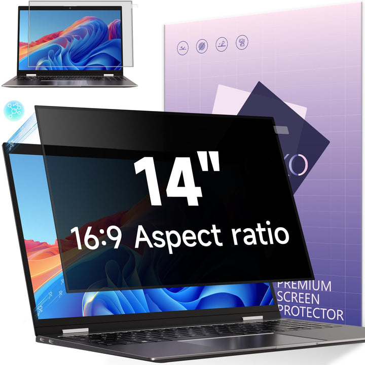 Blickschutzfolie für Laptop 14 Zoll 16:9, Anti Glare & Blaulichtfilternd, Mit Randseitigen Klebestre