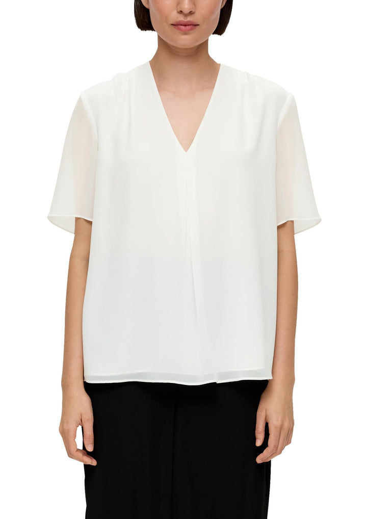 s.Oliver BLACK LABEL Bluse mit V-Ausschnitt, 34 Ecru