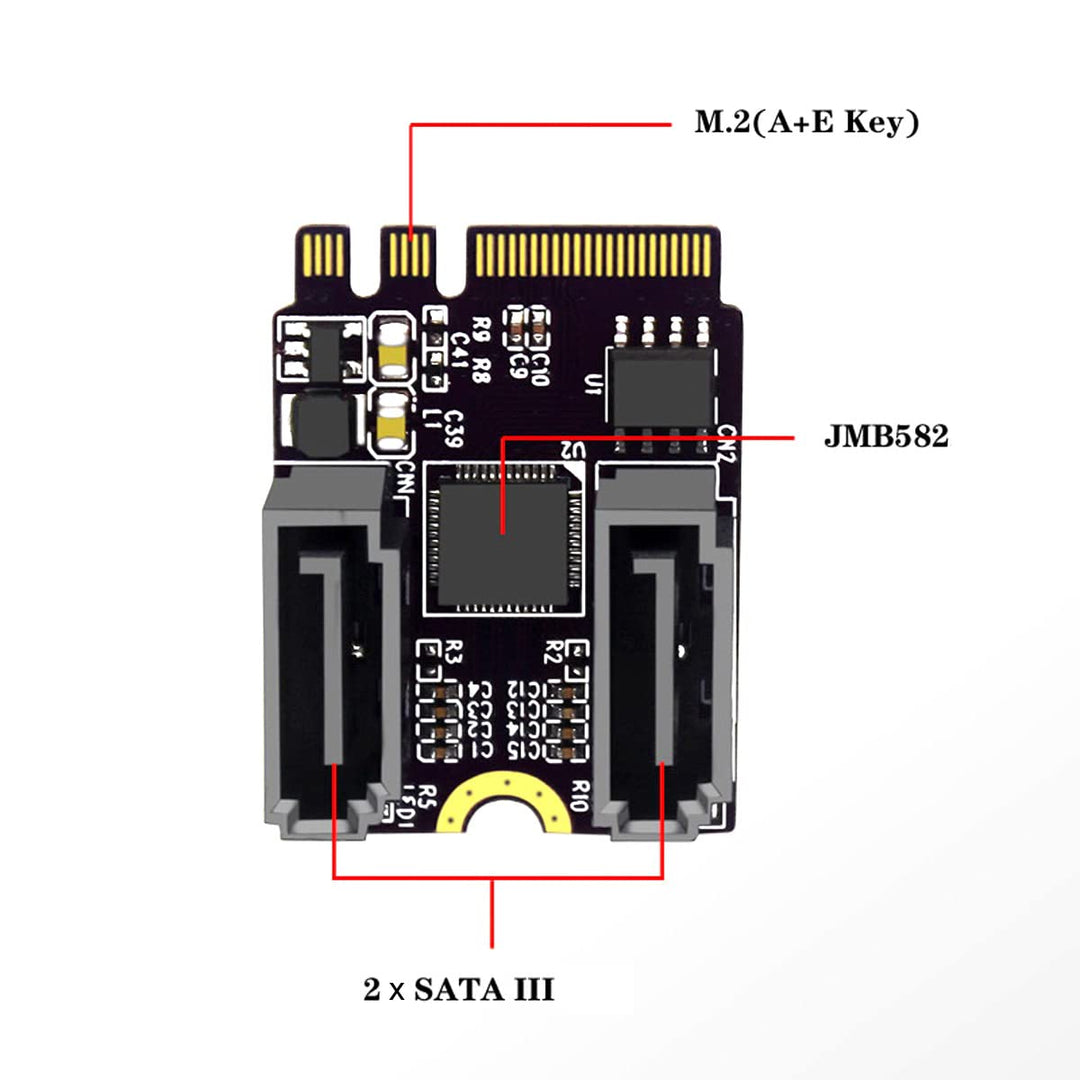 cablecc NGFF Key A+E PCI Express auf SATA 3.0 6Gbps Dual Ports Adapter Konverter Festplattenverlänge