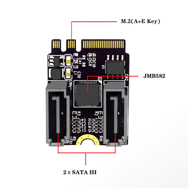 cablecc NGFF Key A+E PCI Express auf SATA 3.0 6Gbps Dual Ports Adapter Konverter Festplattenverlänge