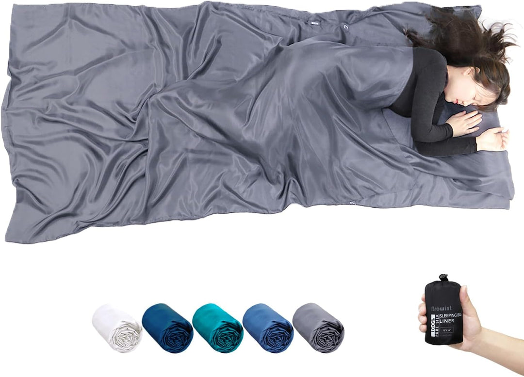 BROWINT Seidenschlafsack, Hüttenschlafsack aus 100% Naturseide, Extrabreite 220x110cm, 220x87cm, 185