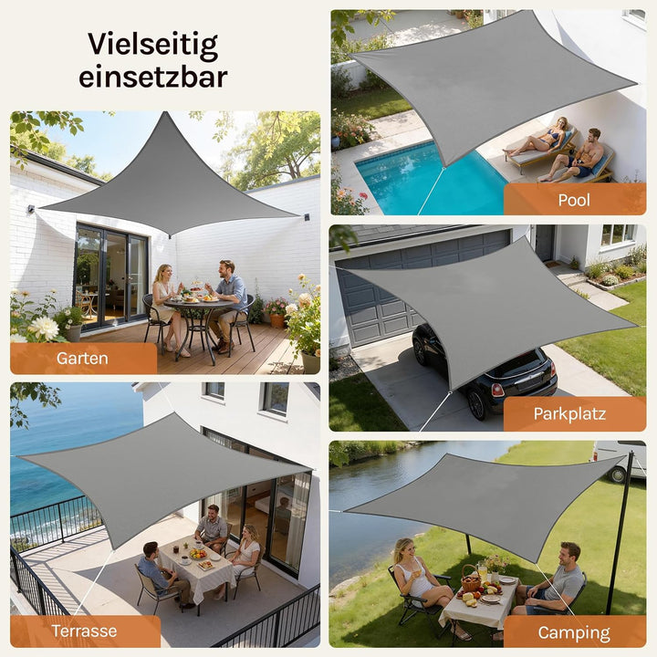 WOLTU Sonnensegel Quadrat 4x4m Grau wasserabweisend Sonnenschutz Polyester Windschutz mit UV Schutz