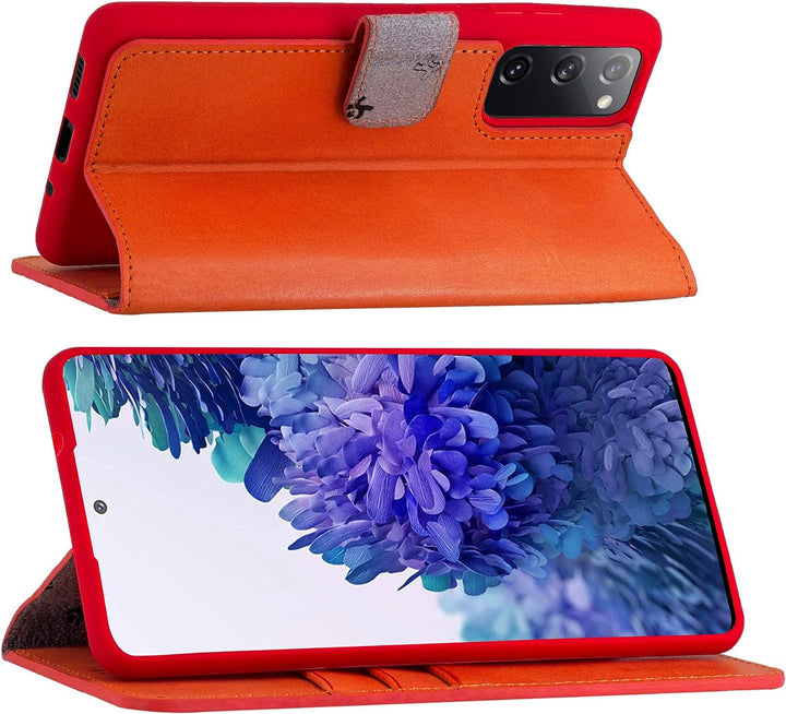 Suncase Book-Style Hülle kompatibel mit Samsung Galaxy S20 FE Leder Tasche (Slim-Fit) Lederhülle Han