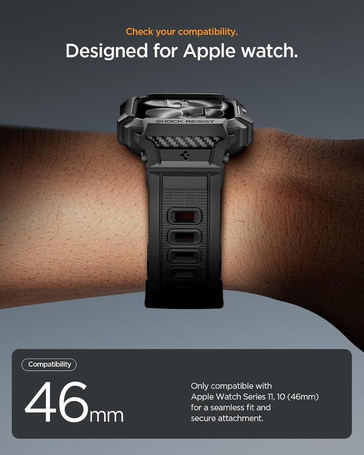 Spigen Rugged Armor Pro 2 Hülle mit Band für Apple Watch 11/10 46mm | TPU-Unibody-Hülle mit Armband,